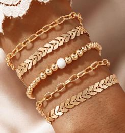 Charm Bracelets 5 Pcs/Set Gold Chain Set For Women Multiple Stackable Wrap Braclets Basic Hand Jewellery Bracelet8619933