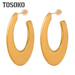 Dangle Earrings TOSOKO Geometric Wide Cut Glossy Design Titanium Steel U-Shaped For Women's Fashion Jewelry BSF1017