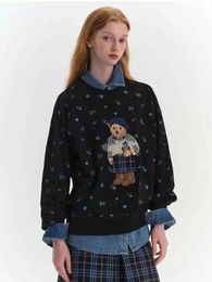 Sweatshirts Mens Hoodies Sweatshirts 100% cotton Floral print sweatshirt For Women Winter Thick tops tees Black color hoodies Oversize Loose y2k 240412