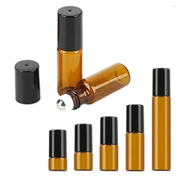 Storage Bottles 5pcs/lot 1ml 2ml 5ml 10ml Amber Glass Doterra Essential Oil Roll On TestVials With Steel Ball Perfume Bottle Containers