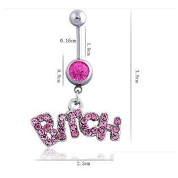 Navel & Bell Button Rings Sier/Pink Y Crystal Body Piercing Surgical Belly Ring Jewelry Bar Wholesale Ship Drop Delivery Dhilq
