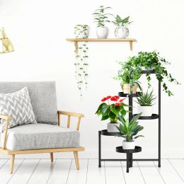 5 Tier Metal Plant Stand for Indoor Outdoor, Foldable Corner Tall Plant Shelf for Multiple Plants, Flower Pot Holder Display Sta
