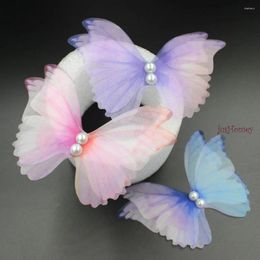 Party Decoration 20PCS 11cm Large Butterfly Pink Blue Purple Organza Fabric Appliques Translucent For Decor Doll Embellishment