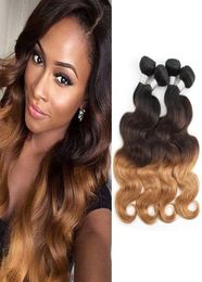 1B427 Brazilian Ombre Honey Blonde Body Wave Hair Bundles Three Tone 34 Pieces 1224 inch Remy Human Hair Extensions1130514