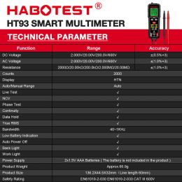 HABOTEST HT93 Multimeter TRMS 2000 Counts Ohmmeter Auto-Ranging LCD Backlit Ohm Voltage Tester Metre With NCV Live Wire Test