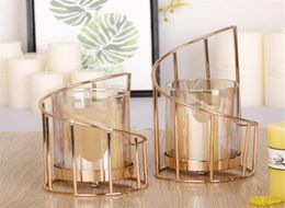 Golden Iron Holder European geometric Candlestick Romantic Crystal Candle Cup Home Table Decoration T2006246663632