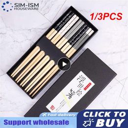 Chopsticks 1/3PCS Japanese-style Sharp Mouth Natural Family Gift Cooking Wooden Black Mildew-proof High-grade Solid