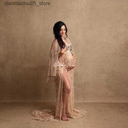 Maternity Dresses Bohemian sequin maternity photography props long dress Bohemian maternity photography wedding dress Q240413