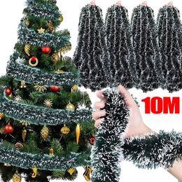 Decorative Flowers 10M Christmas Ribbon Garland Xmas Tree Foil Pull Flower Ribbons Ornaments Green Cane Tinsel Wedding Party Decoration