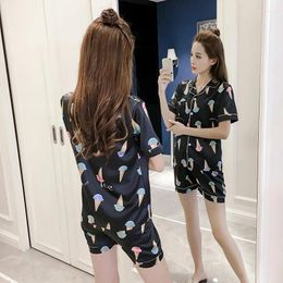 Home Clothing Summer Strawberry Women Lingerie Korean Pajama Set Short Pants Sleeve Homewear Sleep Wear Night Suit