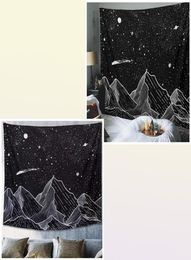 Tapestries Sun Moon Black Tapestry Wall Hanging Ancient Mountain Witchcraft Hippie Carpets4268906