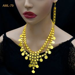 New Ethiopian Coin Necklace Set for Bridal Gold Plated Tassels Bridal Jewellery Sets Ethnic Wedding Accessory Bijoux Femme