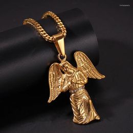 Pendant Necklaces Hip Hop Gold Colour Stainless Steel Angel Wing Virgin Mary Pendants Necklace For Men Women Jewellery
