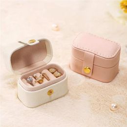 Jewelry Pouches Mini Portable Box Rings Earrings Display Case PU Leather Solid Color Travel Simple Carrying Cases Small Gift