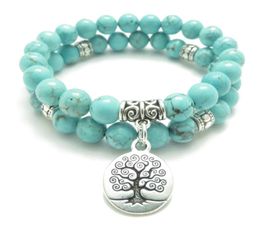 SN0643 Tree of Life Jewelry Yoga Mala Bracelet Turquoise Healing Protection Elastic Beaded Stacking Bracelet Spiritual Jewelry ps08588344