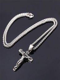 Chains Religious Jesus Cross Necklace For Men Gold Stainless Steel Crucifix Pendant With Chain Necklaces Male Jewellery Gift6993329
