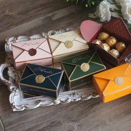 Gift Wrap 10.5 7 3.5cm 10pcs Gold Envelop Paper Box Pink Blue Green Orange Candy Chocolate Sweet Wedding Favours Birthday Gifts Packaging