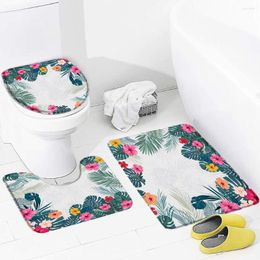 Bath Mats 3PCS Set Flower Mat Sunflower Butterfly Cherry Blossom Leaves Floral Flannel Machine Washable Bathroom Decor Toilet Cover