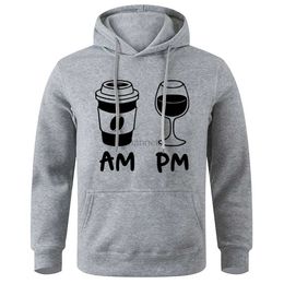 Women's Hoodies Morning Coffee Evening Wine Print Mens Hooded Fashion Quality Hoodies Street Oversize Pullovers Autumn Comfortable ManS Clothes 240413