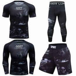 Cody Lundin Mens Sports Wear Full Kit Tracksuit Bodybuilding Muscle T-shirt Spats Pants for Bjj Rashguard Brazil Leggings Set