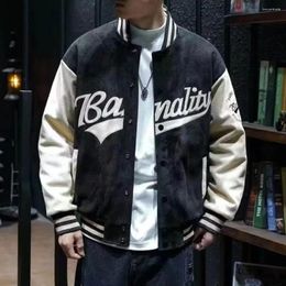 Men's Jackets Suede Fabric Jacket Baseball Coat With Embroidery Letter Print Patchwork Retro Green For Spring Men