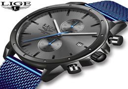 2020 New LIGE Mens Watches Stainless Steel Waterproof Watch Men Top Brand Luxury Quartz Clock Fashion Male Business WatchesBox LJ9396527