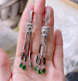 Dangle Chandelier Long Tassel Panther Cubic Zirconia Earring Leopard Animal 925 Silver Ear Pin Jewellery For Women Wedding PartyDa2349421