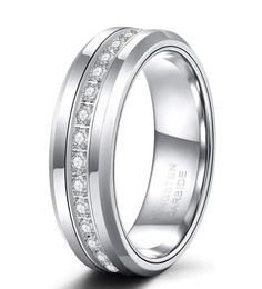 Wedding Rings 8mm Mens Tungsten Bands With Cubic Zirconia Trendy Eternity Ring Unisex Inlaid High Polish Size 7135901796