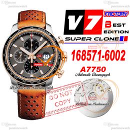 168571-6002 Miglia A7750 Automatic Chronograph Mens Watch V7F Two Tone Rose Gold Grey Black Texture Stick Dial Brown Rubber Gummy Strap Super Edition Reloj Puretime