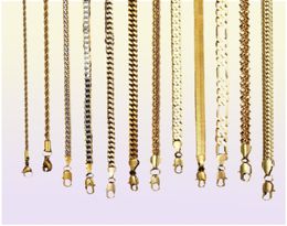 Gold Chain For Men Women Wheat Figaro Rope Cuban Link Chain Gold Filled Stainless Steel Necklaces Male Jewellery Gift Whole1623343