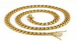 Stainless Steel 24K Solid Gold Electroplate Casting Clasp Diamond CUBAN LINK Necklace Bracelet For Men Curb Chains Jewelry 247929984