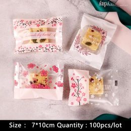 Gift Wrap 100pcs/lot Cookies Plastic Packaging Bag White Border Romantic Cherry Blossoms 4In1 Wedding Party Handmade Biscuit Pack