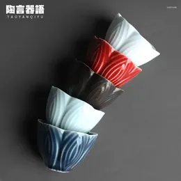 Cups Saucers Jingdezhen Relief Petal Shape Large Master Cup Shadow Green Personality Tea Ceremony Zen Chinese Style Teacup 130ml