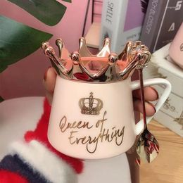 Mugs Creative Crown Theme Coffee Milk Ceramic Cup With Spoon Lids Tea Drink 300ml Cartoon MultiColor Kitchen Tool Gift