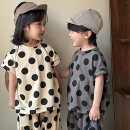 Clothing Sets 2024 Summer Boys Girls Casual Dot Sports Clothes Children Tracksuits Loose Vest And Knee Length Pants 2pcs