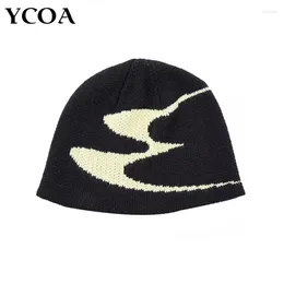 Berets Men Beanies Knit Y2k Hip Hop Graphic Caps Streetwear Winter Gothic Vintage Korean Fashion Pullover Accessories Unisex Women Hats