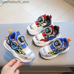 Sneakers Childrens Sports Shoes Spring and Autumn 2024 Boys Casual Shoes Rotating Button Girls Running Shoes Breathable Baby Mesh Shoes Q240413