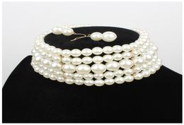 Fashion Multilayer White Pearl Choker with Metal Slice Fixation Wide Bib Necklace Jewelry Charm Women Party Wedding Necklace3059383