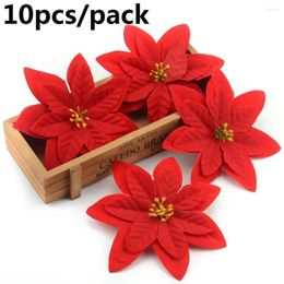 Decorative Flowers 10pcs 14cm Handcraft Party Supplies Artificial Decor Wedding Favors Glitter Ornament Poinsettia Christmas Tree Xmas Gift