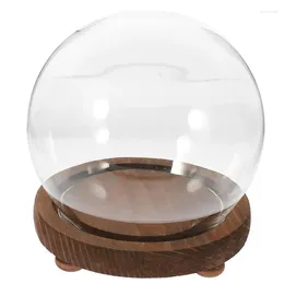 Vases 1 Glass Display Dome Micro Landscape Miniature Clear Eternal Flower Dust Cover With Wooden Base 13.5x12cm