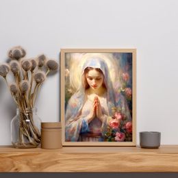 Vintage Blessed Virgin Mary with The Child Catholic Christian Prayer Art Poster Canvas Painting Wall Prints Picture Home Decor