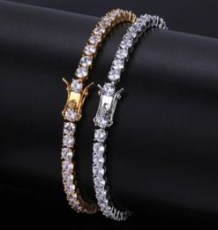 5mm 4mm 3mm Iced Out Diamond Tennis Bracelet Zirconia Triple Lock Hiphop Jewelry 1 Row Cubic Mens Bracelets9054092