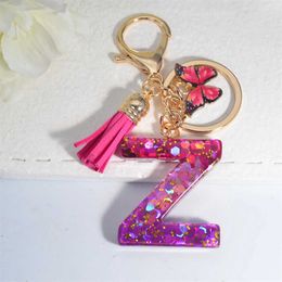 Keychains Lanyards Fashion Glitter A-Z Shiny Sequin Letter Pendant Keychain Tassel Star Ball Charms Keyrings Bag Ornaments Car Trinket Accessories