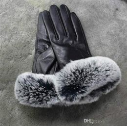 Premium brand winter leather gloves and fleece touch screen rex rabbit fur mouth cycling coldproof thermal sheepskin sub finger g9131019