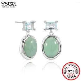 Dangle Earrings S'STEEL Geometric Oval Inlaid Zircon Quartzite S925 Pure Drop Earring For Girls Punk Luxury Statement Dating Fine Jewellery