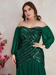 Women Plus Size Evening Dresses Strapless Sequins Splicing Party 2023 Sexy Green Wedding Dress Large Female 240411