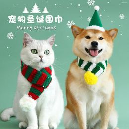 Dog Apparel Pet Christmas Scarfs Knitted Stripe Cat Thickened Keep Warm Scarf Hair Ball Neck Muffler Kitten Puppy Accessories