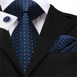 Bow Ties Business Tie For Men Silk Blue Dots Necktie Set Plaid Cufflinks Wedding 150cm Hi-Tie SN-3529 Drop