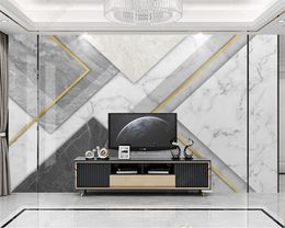 beibehang wallpaper Customised modern latest minimalist geometric gold line splicing marble TV background wall paper