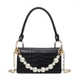 Evening Bags Women 2024 Latest Style Shoulder High Capacity Quality Western Chain PU Leather Pearl Top-handle Bag